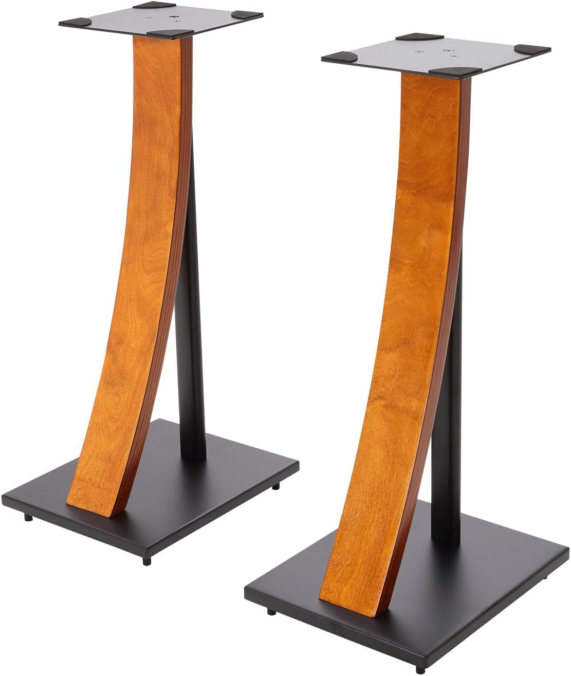 EXIMUS One Pair Fixed Height Universal Speaker Floor Stands with Real Wood - Cherry - 290 Series