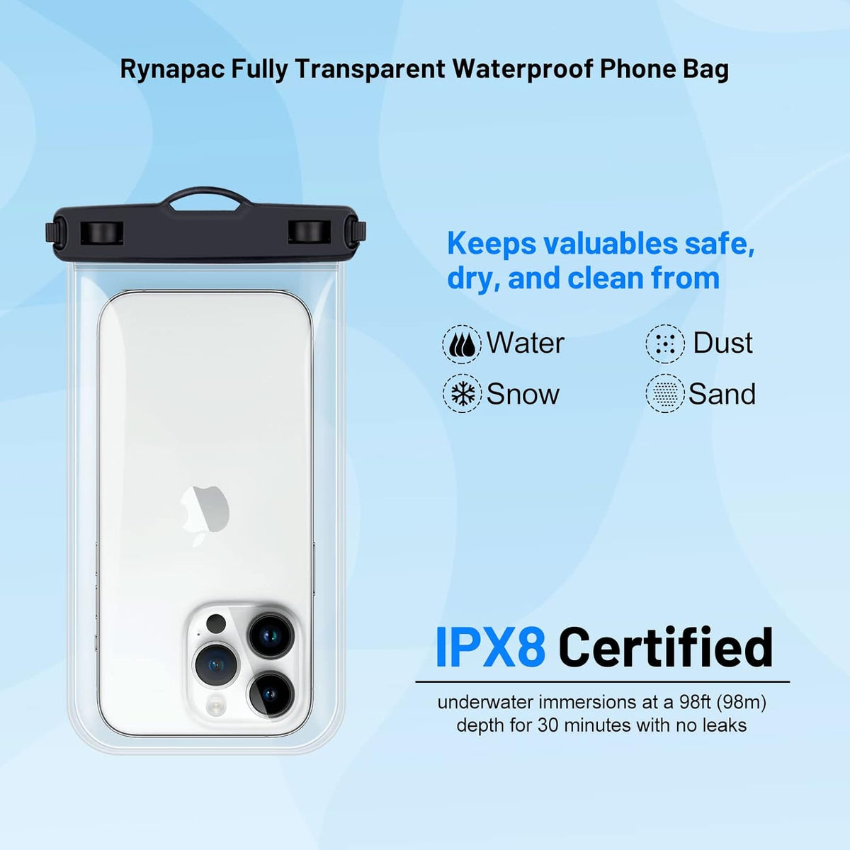 Waterproof Phone Pouch Bag - 8.5in Water Proof Cell Phone Case for Beach Travel Must Haves, Waterproof Phone Holder with Lanyard for iPhone 16 15 Pro Max Galaxy S24 S23 Ultra Pixel,Cruise Essentials