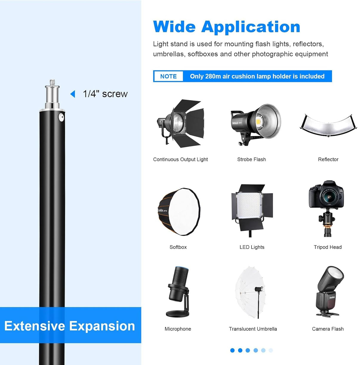 2pack Heavy Duty Light Stand 9.2ft / 110" Aluminum Spring Cushioned Tripod Lighting Stands Max Loading:10KG Adjustable 94cm-280cm with Carry Bag for Photography Softboxes Umbrella Studio Shooting