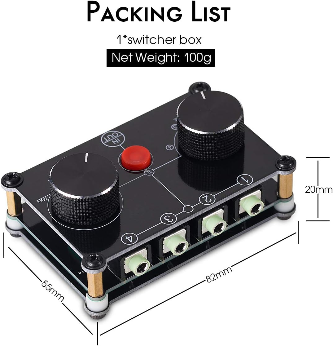 Little Bear MC104 Mini Audio Switcher, 4-Way 3.5mm AUX Stereo Selector, Switch Box Splitter for