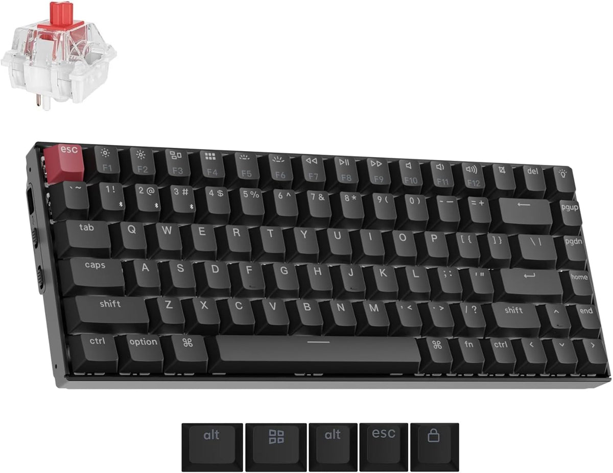Keychron K2 75% Layout QMK Wireless and Wired Options Mechanical Keyboard Super Red Switch, Paired with Shine-Through Double-Shot PBT Keycaps for Mac Windows-Version 3