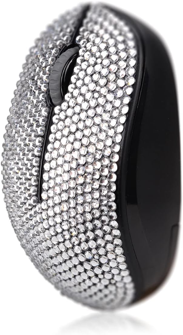 Bling Dazzling 2.4GHz Wireless Silent Mouse Covered with Rhinestone Crystal Crystallized Mouse with USB Receiver Compatible with Notebook PC Laptop Computer MacBookGreat Gift (White)