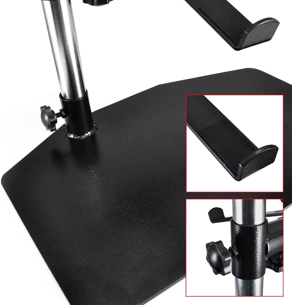 Pyle Portable Dual Laptop Stand – Standing Table Holder with Bracket Arms,Adjustable Height,Ergonomic Design, 360° Swivel for DJ Mixer,Sound Equipment,Workstation,Gaming & Home Use with Tilt Function