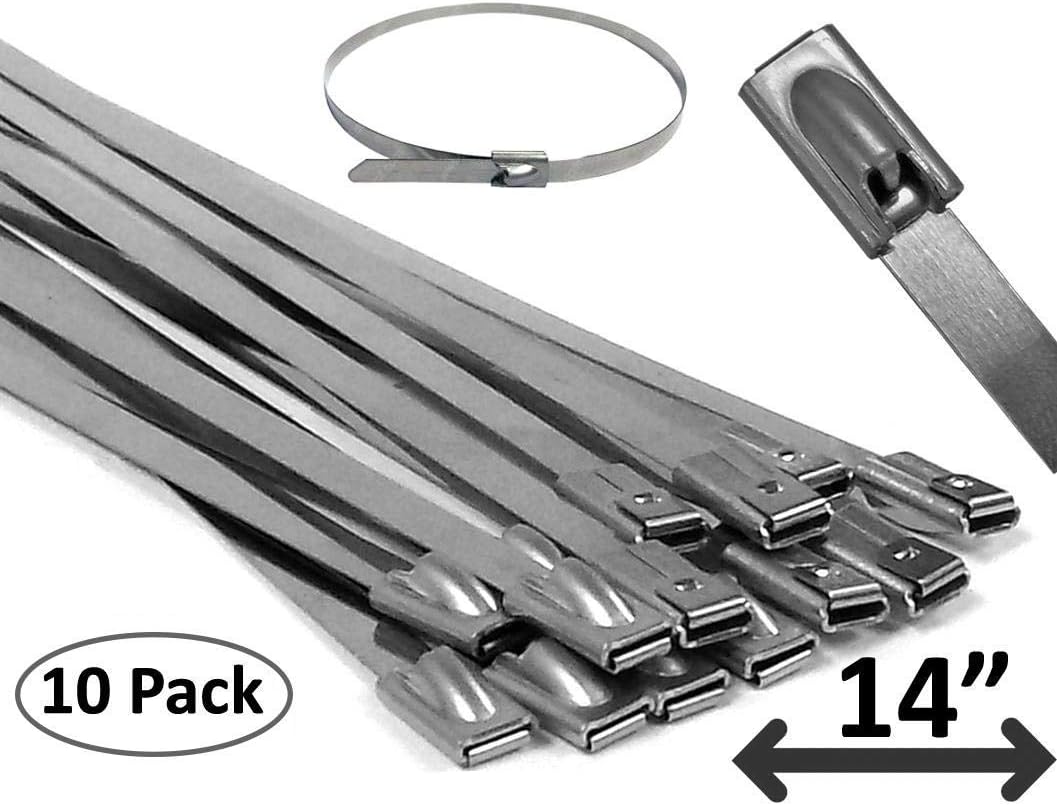 Electriduct 304 Stainless Steel Cable Ties, 14 Inch, 200 Lbs Heavy Duty Self Locking Zip Ties, 10 Pack