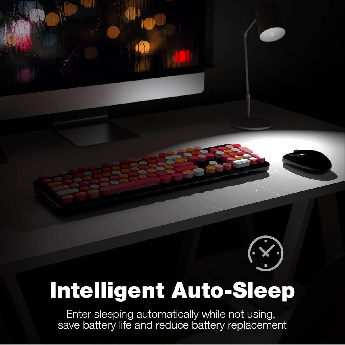 KNOWSQT Wireless Keyboard and Mouse Combo, Black Colorful 2.4G Typewriter Full-Size Cute Keyboards - USB Receiver Plug and Play, for Computer, PC, Laptop, Desktop, Windows