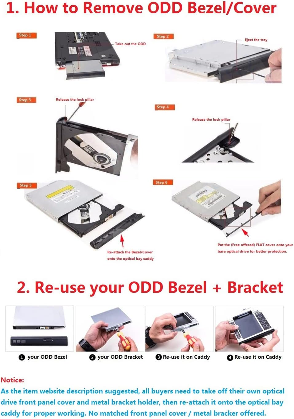 DY-tech Hard Drive Frame Caddy Tray for HP ProBook 655, 650, 645, 640 G1 G2