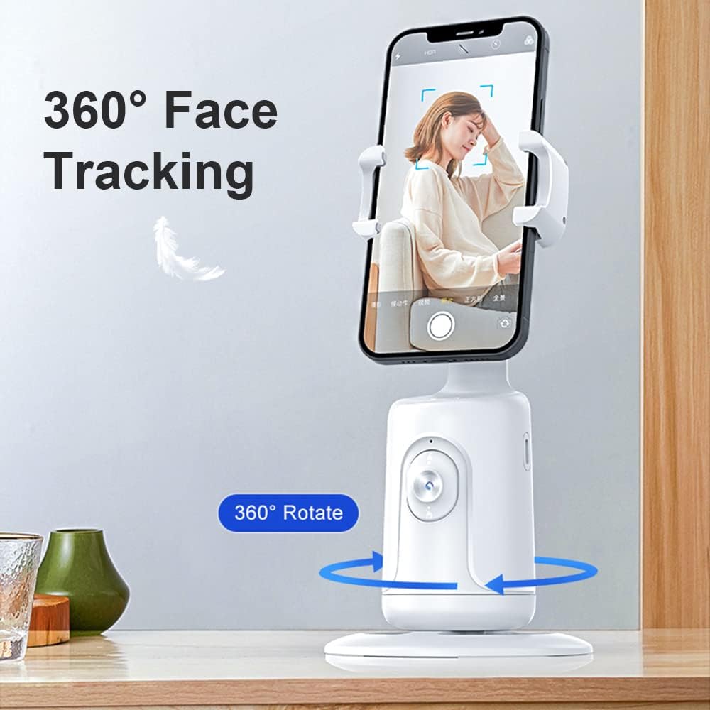 Auto Face Tracking Tripod, 360° Rotation Auto Tracking Phone Holder, Adjustable Lens Stable Base for Vlogs & Video Chats