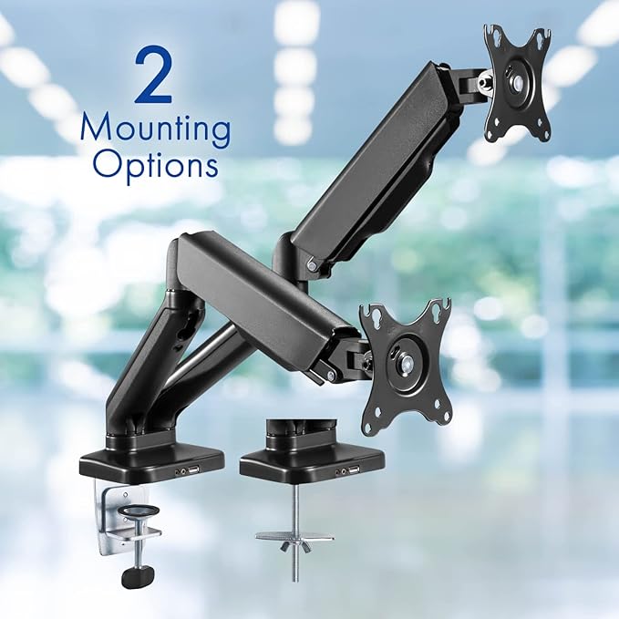 Dual Spring LCD Monitor Arms with USB and Multimedia Ports for: ViewSonic VA2247-MH 22 Inch Full HD 1080p Monitor with Ultra-Thin Bezel 75 Hz Eye Care for Home and Office