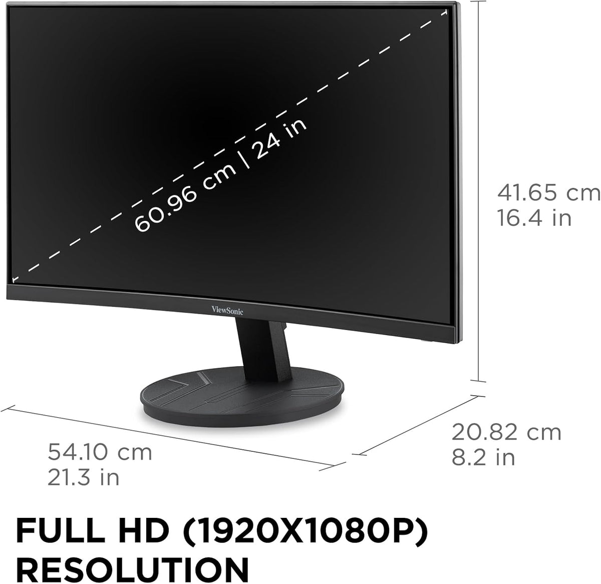 ViewSonic VA2416C 24 Inch Full HD 1080p Frameless Curved Monitor with Variable Refresh Rate, Eye Care, HDMI, and DisplayPort Inputs for Home and Office