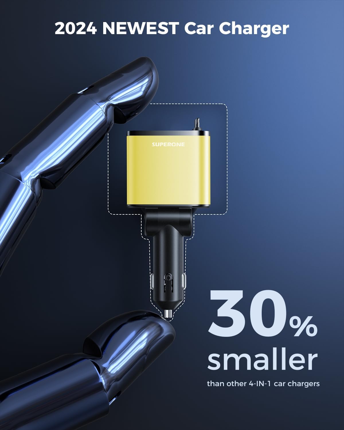 [2024 Upgraded] 4 in 1 Retractable Car Charger, SUPERONE Smaller Fast Car Phone Charger 69W with Cord, USB C and iPhone Car Charger Adapter, Compatible iPhone 15/15 Pro Max/14/13/12/11, Sumsung