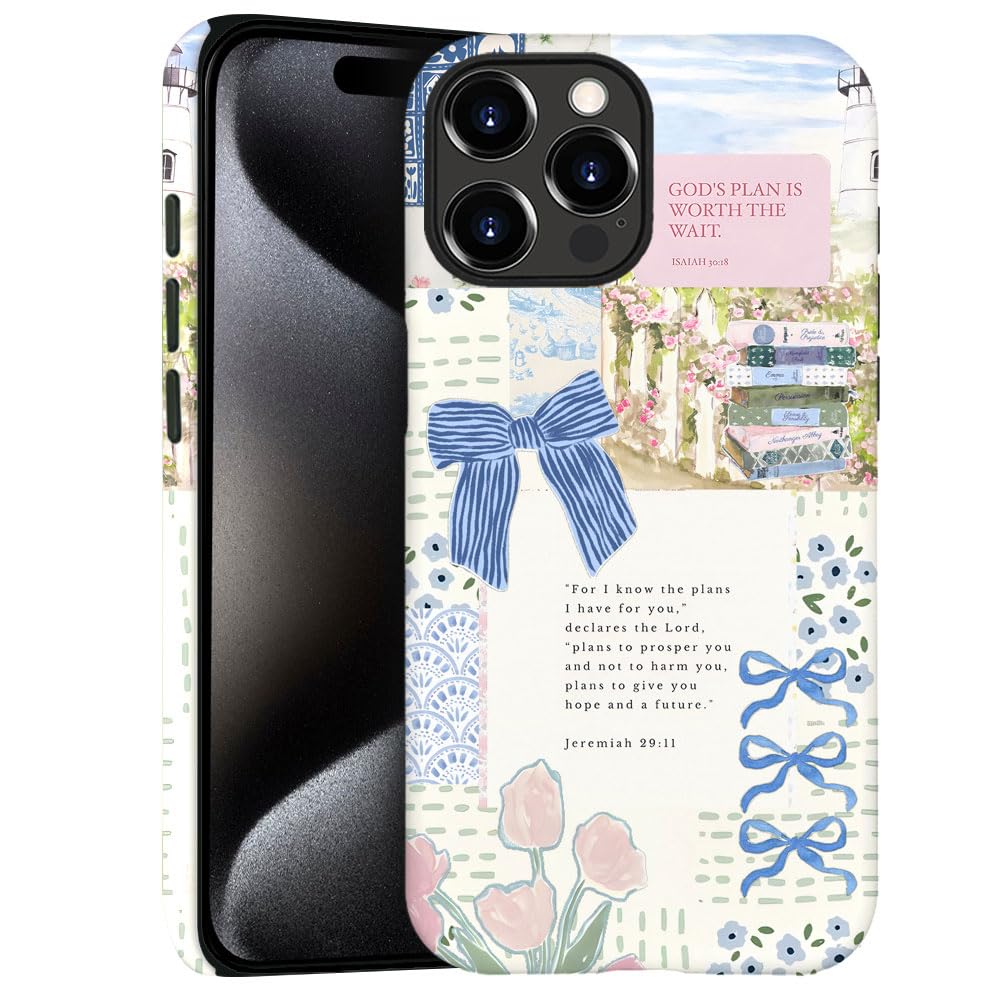 Case For Iphone 15 Pro Max - Slim Fit Anti-Scratch Phone Case For Girl Women - Christian Blue Bow God Religious (Frosted)