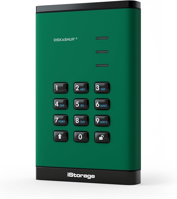 iStorage diskAshur3 SSD 2TB Green - Secure Portable Solid State Drive - Password Protected - Dust &amp Water Resistant - Hardware Encryption