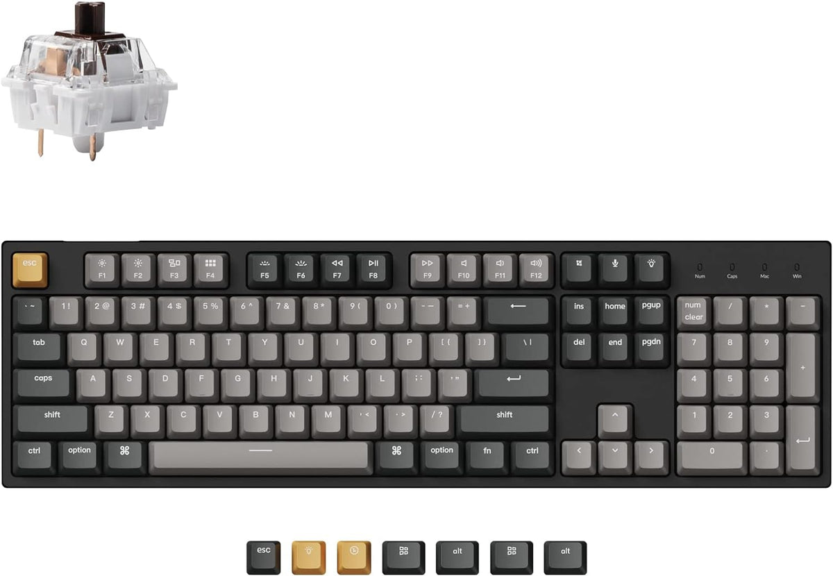 Keychron C2 Pro Wired Custom Mechanical Keyboard Full Size Layout QMK/VIA Programmable Macro White Backlit with Keychron K Pro Brown Switch OEM Profile Double-Shot PBT Keycaps for Mac Windows Linux