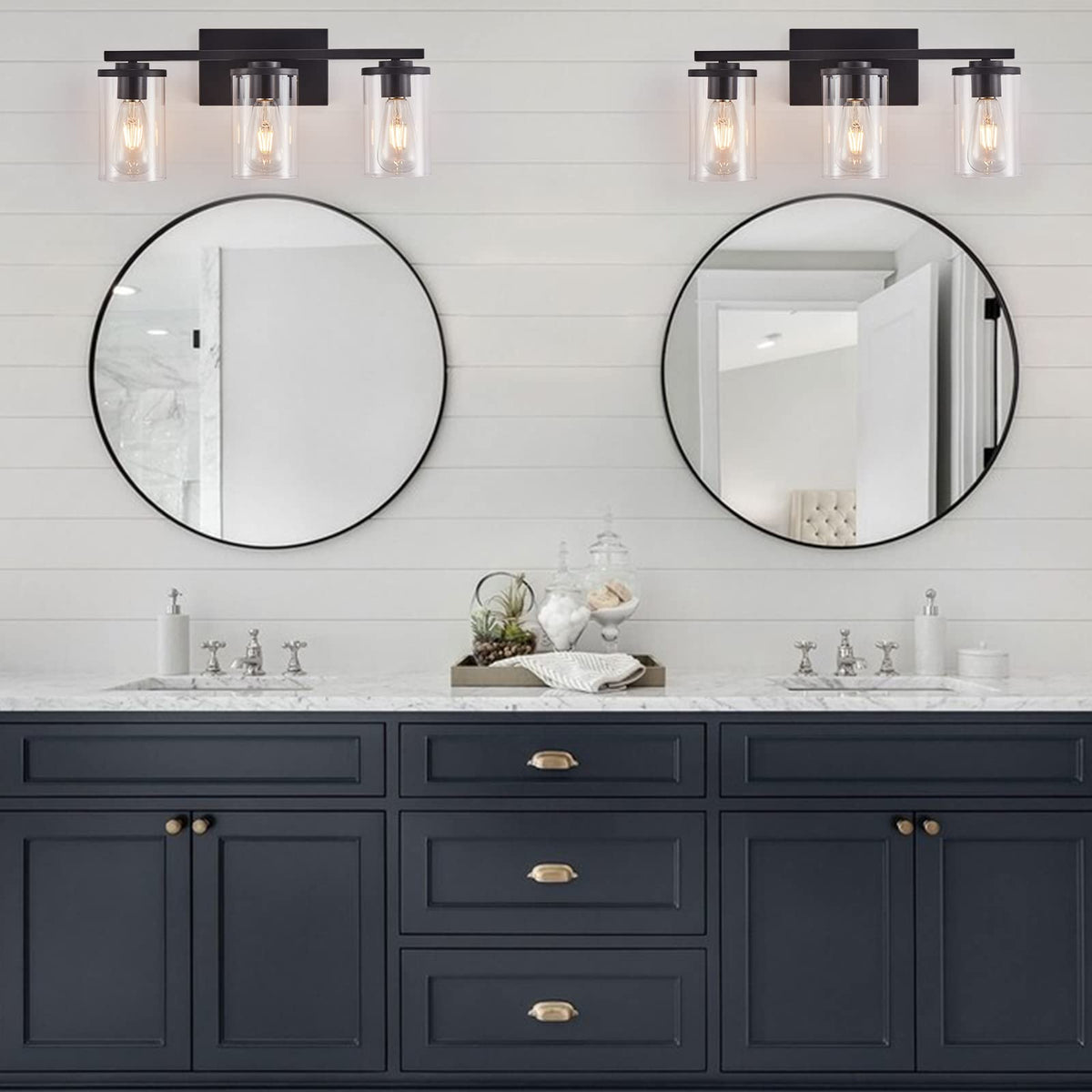 Fabulis Vanity Light with 3-Light Classic Bathroom Light Fixtures Modern Wall Light with Clear Glass Shade Elegant Wall Sconce for Mirror Bedroom