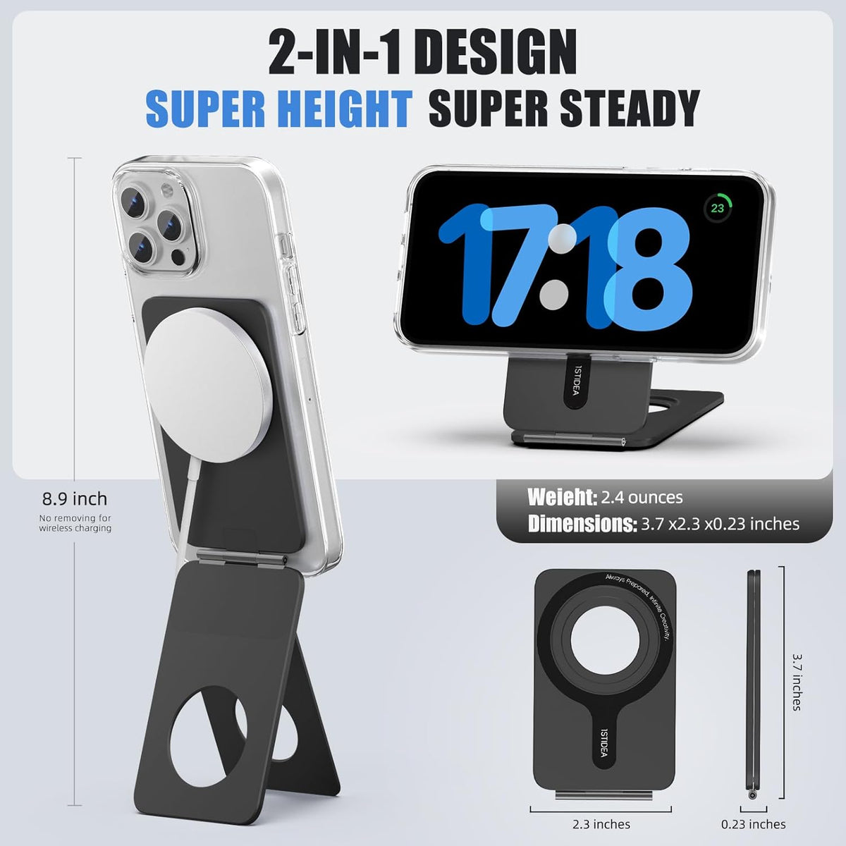 Magnetic Tripod for iPhone, Aluminium Phone Tripod Stand Compatible with Magsafe iPhone 16/15/14/13/12 Series, Foldable Strong Magnetic Phone Stand & Portable Phone Holder, Black