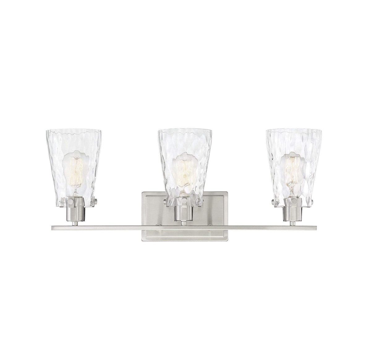 Savoy House 8-4508-3-SN Vaughan Modern Clear Water Glass Bathroom Vanity Wall Light, 3-Light 180 Total Watts, 9" H x 24" W, Satin Nickel
