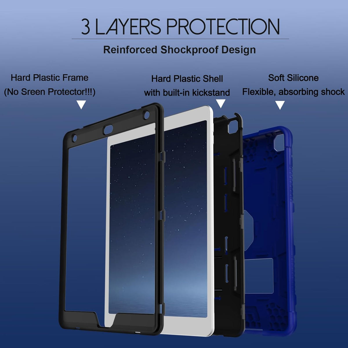 Rantice iPad 9th Generation Case, iPad 8th Generation Case, iPad 7th Generation Case, Hybrid Shockproof Drop Protection Cover with Kickstand for iPad 10.2'' 2021/2020/2019 Released(Klein Blue+Black)