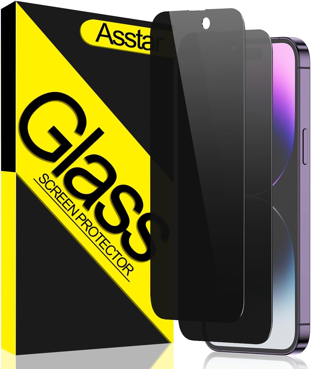 Asstar Privacy Screen Protector [2 Pack] for iPhone 14 Pro Max 6.7", 9H Shatterproof Tempered Glass, Case Friendly,