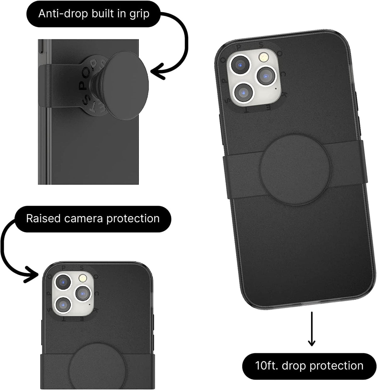 PopSockets iPhone 12/12 Pro Case with Repositionable Slide Grip, Compatible with MagSafe - Black