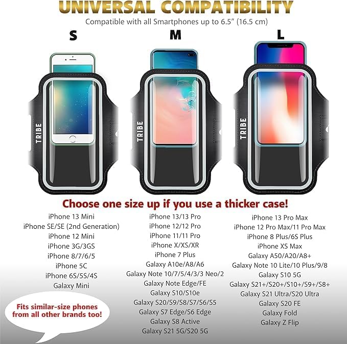 Adjustable Waterproof Phone Armband Case for Running, Compatible with iPhone Pro Max/Plus/Mini/SE and Galaxy S