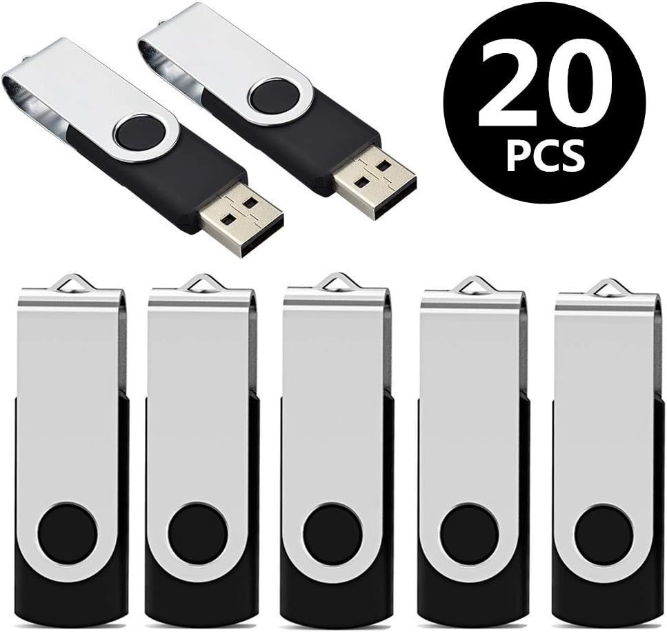 Aiibe 4GB Flash Drive 20 Pack USB Flash Drives Bulk USB 2.0 Thumb Drives Zip Drive Fold Stoage Memory Stick Jump Drives 4GB with LED Status Light (4G, 20 Pack, Black)