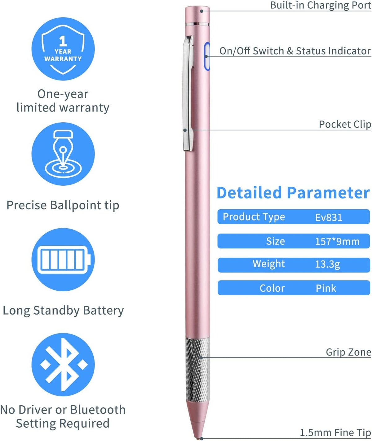 Stylus Pencil for Samsung Galaxy S23 Ultra Pen - Minilabo Touch Screens Active Stylus with 1.5mm Ultra Fine Tip, Pink