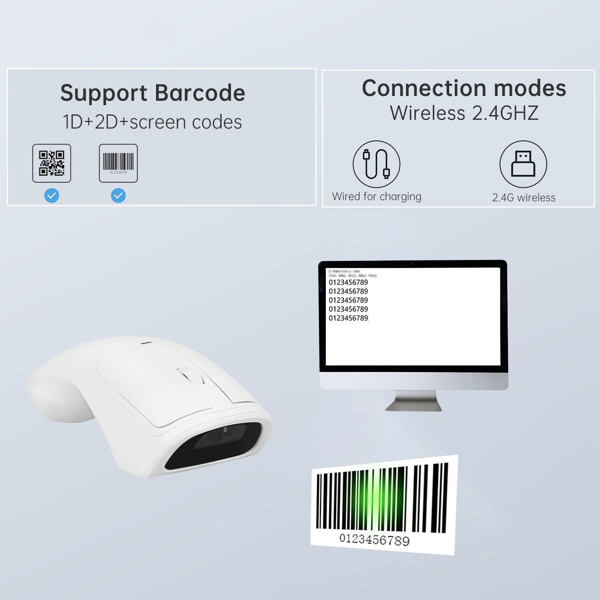 THARO New Wireless Mouse Barcode Scanner, 2-in-1 Design 2D Handheld Barcode Scanner with Wireless Mouse Functions for POS System,Store,Supermarket