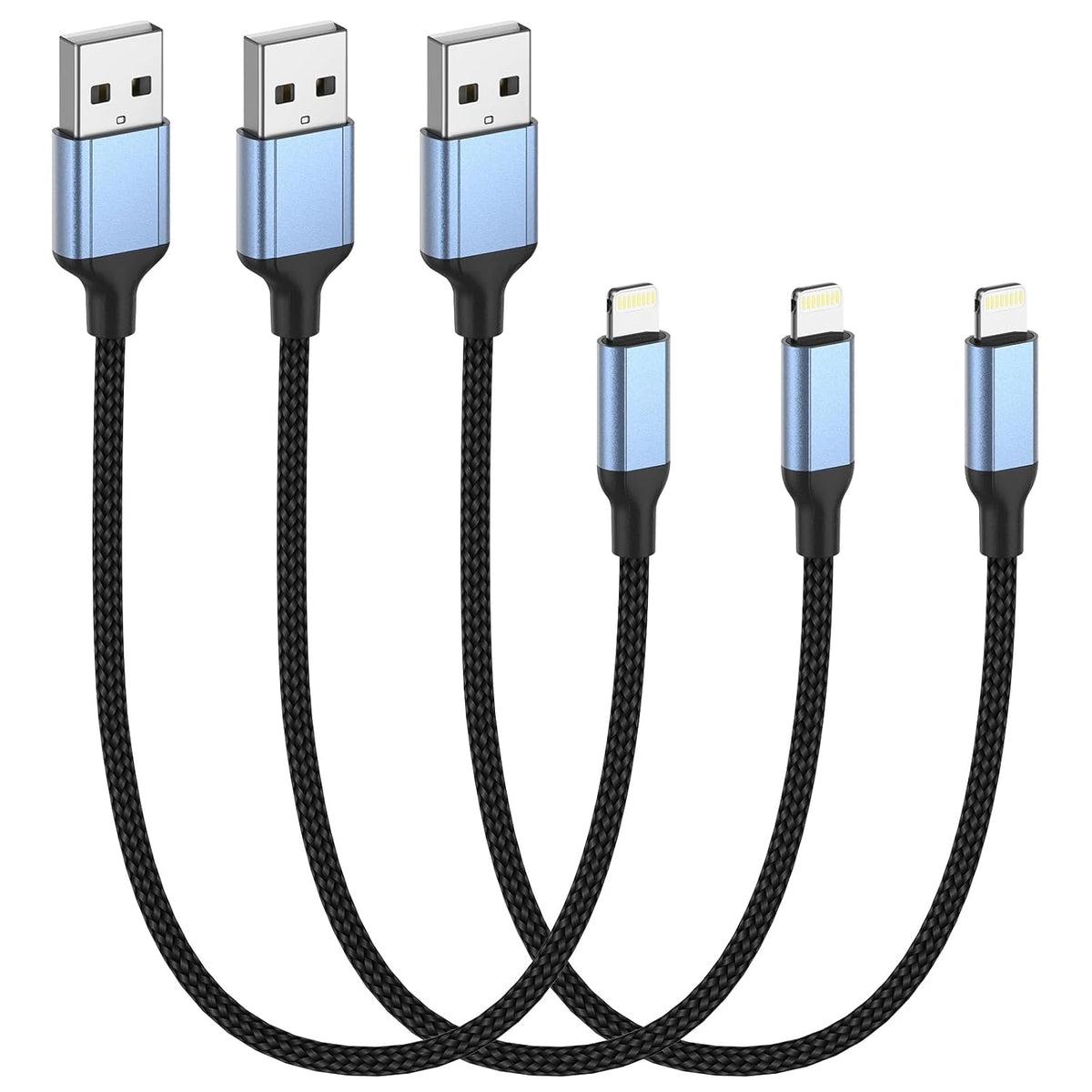 2FT iPhone Charging Cable, 3-Pack [MFi Certified] USB to Lightning Cable 2ft for Car Fast Charging Braided Short iPhone