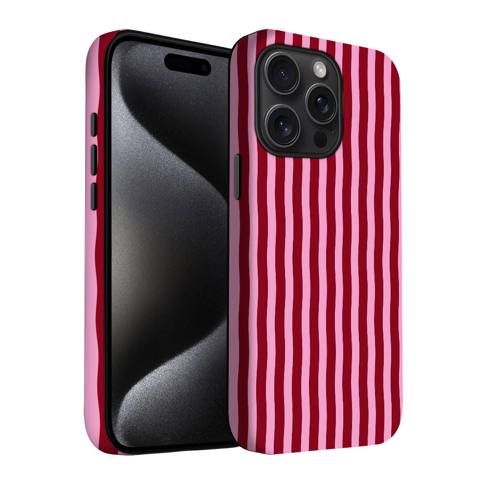 Yuzbira For Iphone 15 Pro Case | Red Stripes | Slim Drop Protection Design
