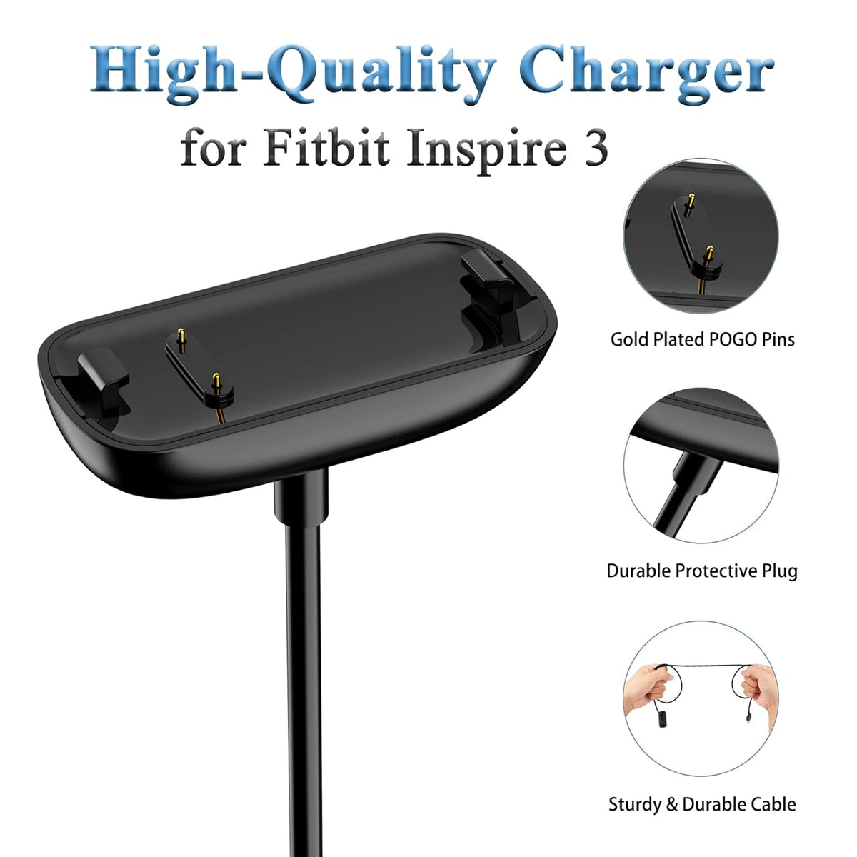 Meliya [2-Pack] Charger Cable for Fitbit Inspire 3, Replacement USB Charging Cradle Dock Stand Cable for Inspire 3