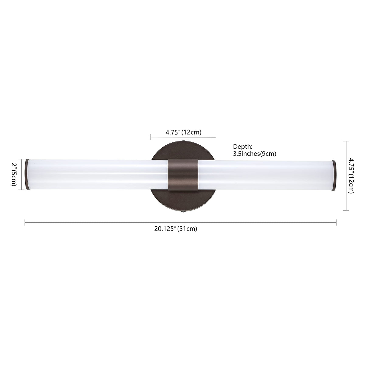 JONATHAN Y 20" Oil Rubbed Bronze/White Integrated LED Vanity Light, Mid-Century Modern Iron Sconce with Frosted Acrylic Shade, Dimmable Bathroom Light