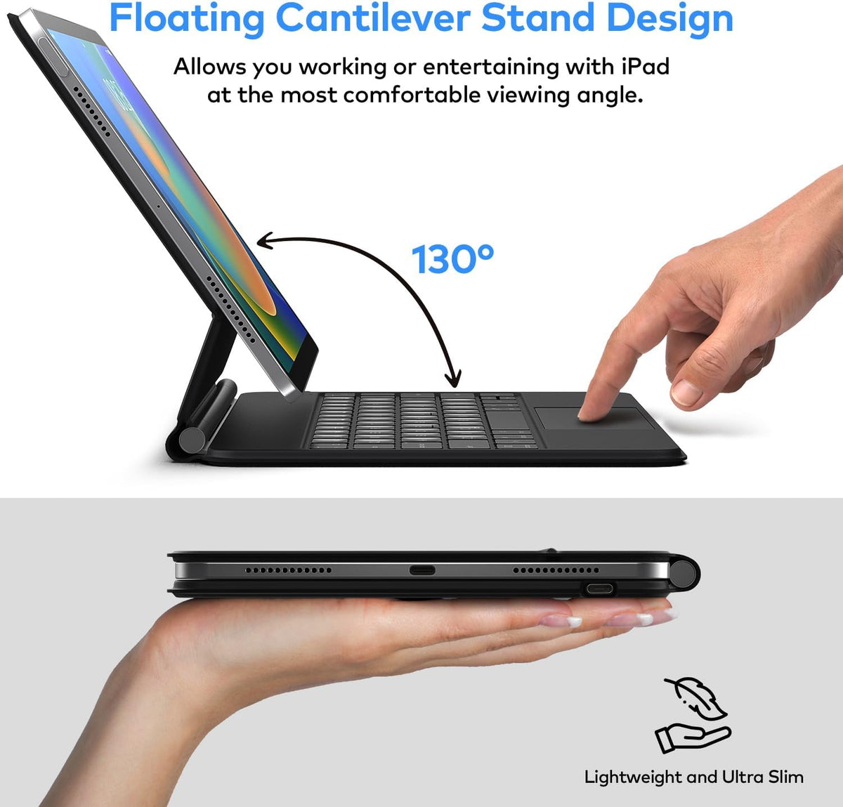 Keyboard Case for iPad 10th Generation 2022 & 11th (A16, 2025) – Magic-Style Keyboard with Multi-Touch Trackpad – Floating Cantilever Stand – Magnetic Case for iPad 10.9 inch 10th / 11th Gen.