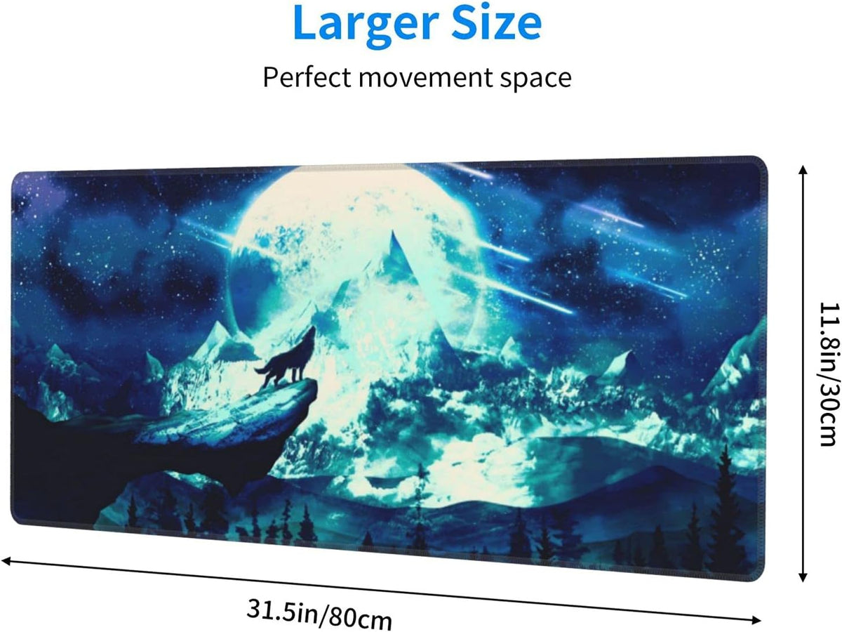 Gaming Mouse Pad Anime Mousepad Large Extended Wolves Gaming Mouse Mat with Stitched Edges Wolf Office Decor with Non-Slip Rubber Base Desk Mat for Work Gaming Office Home 31.5'' X 11.8'' Inch