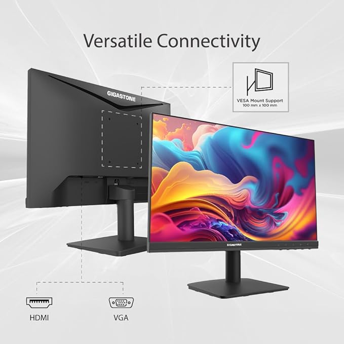 Gigastone 22 inch VA LED Back Light Monitor 75Hz FHD 1920 x 1080 1080P 178° Wide View Frameless Computer Monitor 4ms Eye Care Technology Ergonomic Tilt VESA Mount HDMI VGA
