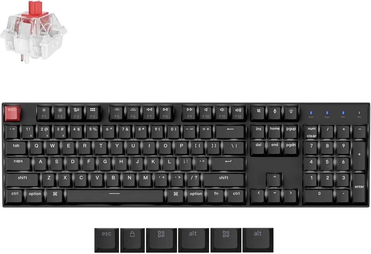 Keychron K10 Full Size Layout White LED Backlit Hot-Swappable Mechanical Keyboard for Mac Windows, 104-Key Bluetooth Wireless/USB Wired Computer Keyboard with Keychron Super Red Switch(Version 2)