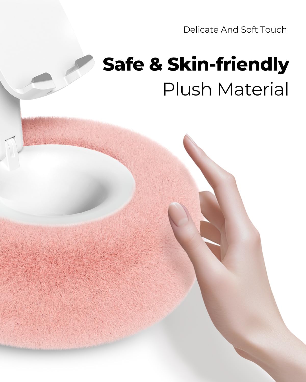 Phone Stand with Pillow, Adjustable iPhone Stand with Anti-Slip Strips, Fuzzy Tablet Holder– Compatible with 4"-7" Devices, Including iPhone, iPad, Kindle, and Android (Pink)