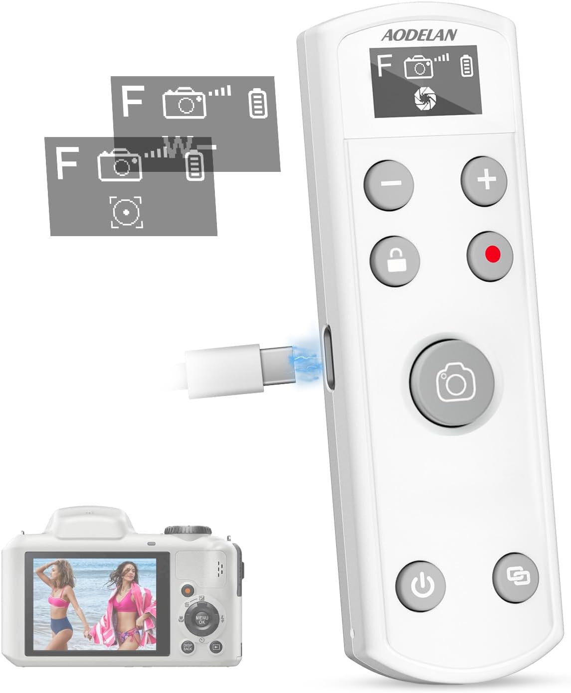 Remote Control for Fujifilm Camera,USB-C Rechargeable Wireless Shutter Release with OLED Screen for Fujifilm Fuji X100VI,X-T5,X-T4,X-T3,X-T50,X-T30II, X-T30,X-S20,X-S10,X-H2S,X-H2,X-E5 (White)
