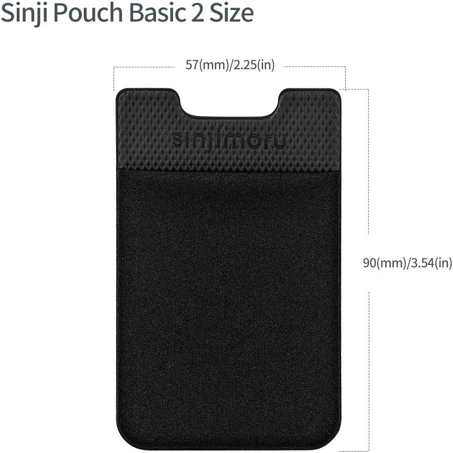 Sinjimoru Basic Cell Phone Wallet Stick-On, Adhesive Stretchy iPhone Card Holder, Sinji Pouch Basic 2 Black