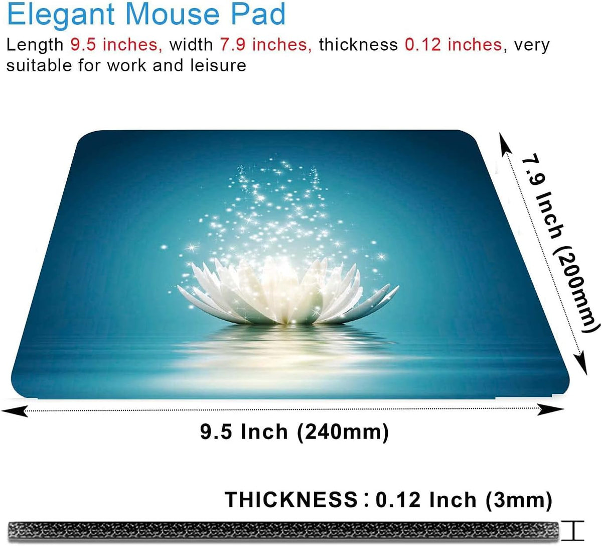 White Lotus Mouse Pad,Cute Floral Mouse pad,Custom Small Mouse Pads with Designs,Portable Office Non-Slip Rubber Base Wireless Mouse Pad for Laptop