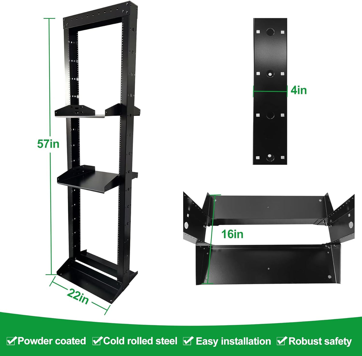 2 Post 29U Open Frame Server Rack 2-Post Server Rack Network Rack,Comes with 2 Center Trays,for 19 Inch Equipment, Networking Data & IT Devices,1260lbs Weight Capacity Rack(2P-LD-29)