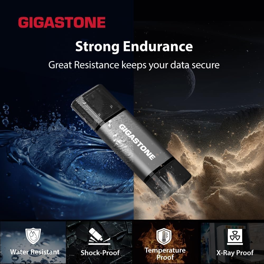 GIGASTONE 64GB Dual Flash Drive (5 Pack) Z40 USB 3.2 Gen 1, 2-in-1 Type-A & Type-C, 100MB/s Ultra Fast, Head Cap Design, Plug & Play for Smartphone/PC/Mac/TV/Car Audio, USB 2.0/3.0/3.1 Compatible