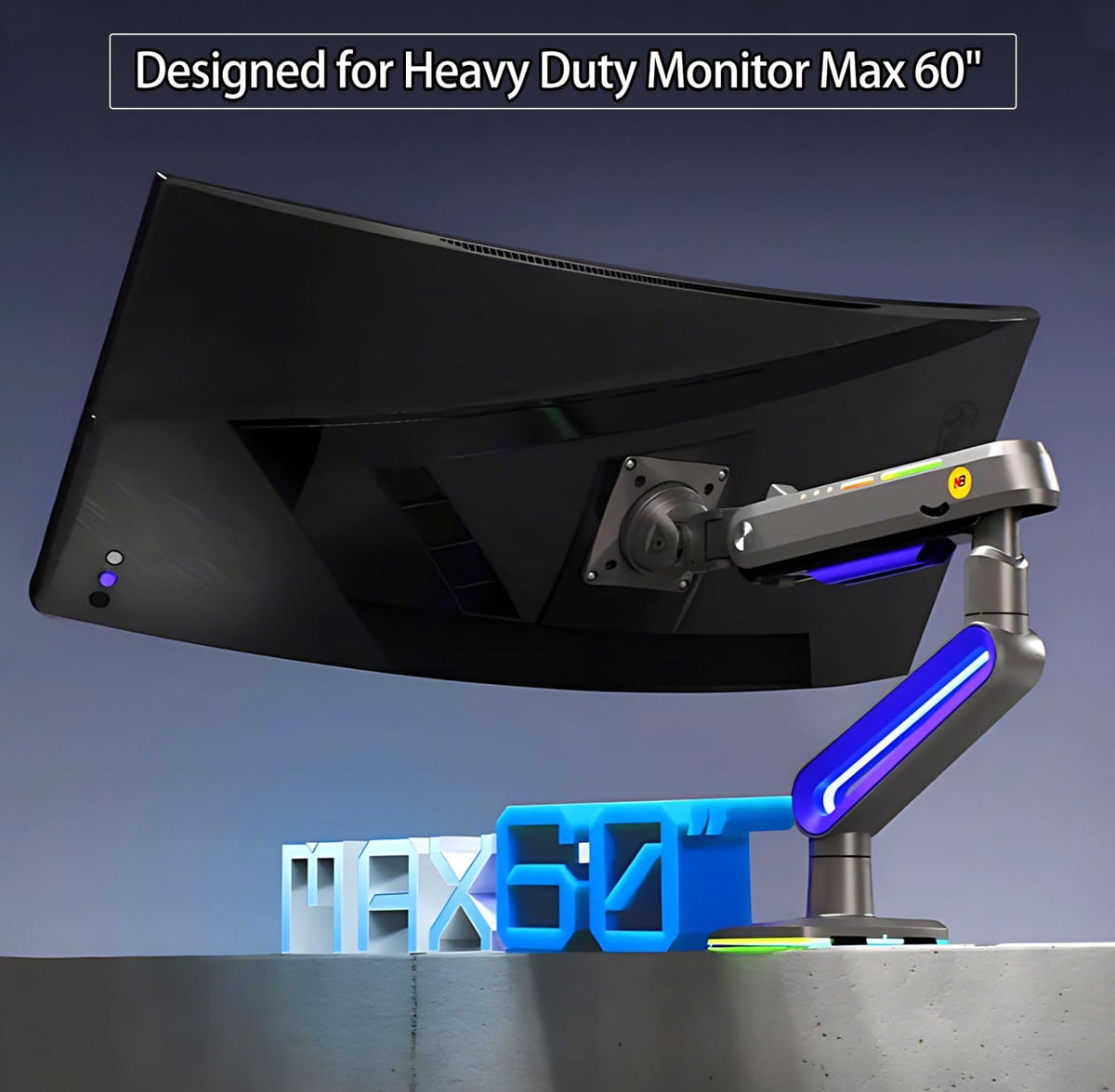 RGB Gaming Monitor-arm for Flat/Ultrawide/Curved Monitors 32 to 60 inch, Heavy Duty Stand Load up to 20 kg, VESA 75/100 mm Monitor-Mount G70-New