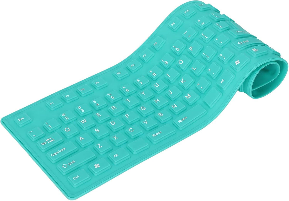 Foldable Silicone Keyboard, 108 Keys Waterproof Rollup USB Wired Keyboard for PC/Laptop/Notebook (Green)