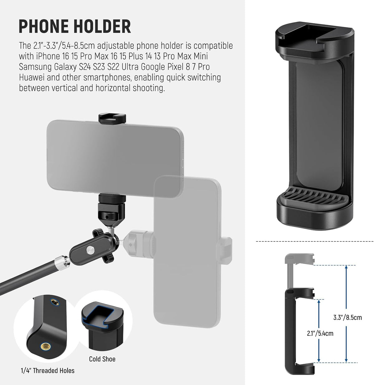 NEEWER 30" Articulating Magic Arm with Super Clamp/Action Cam Mount/Phone Holder, Overhead Camera Desk Mount Mic Boom Stand, Compatible with GoPro iPhone DSLR Webcam Microphone Video Recording, UA056
