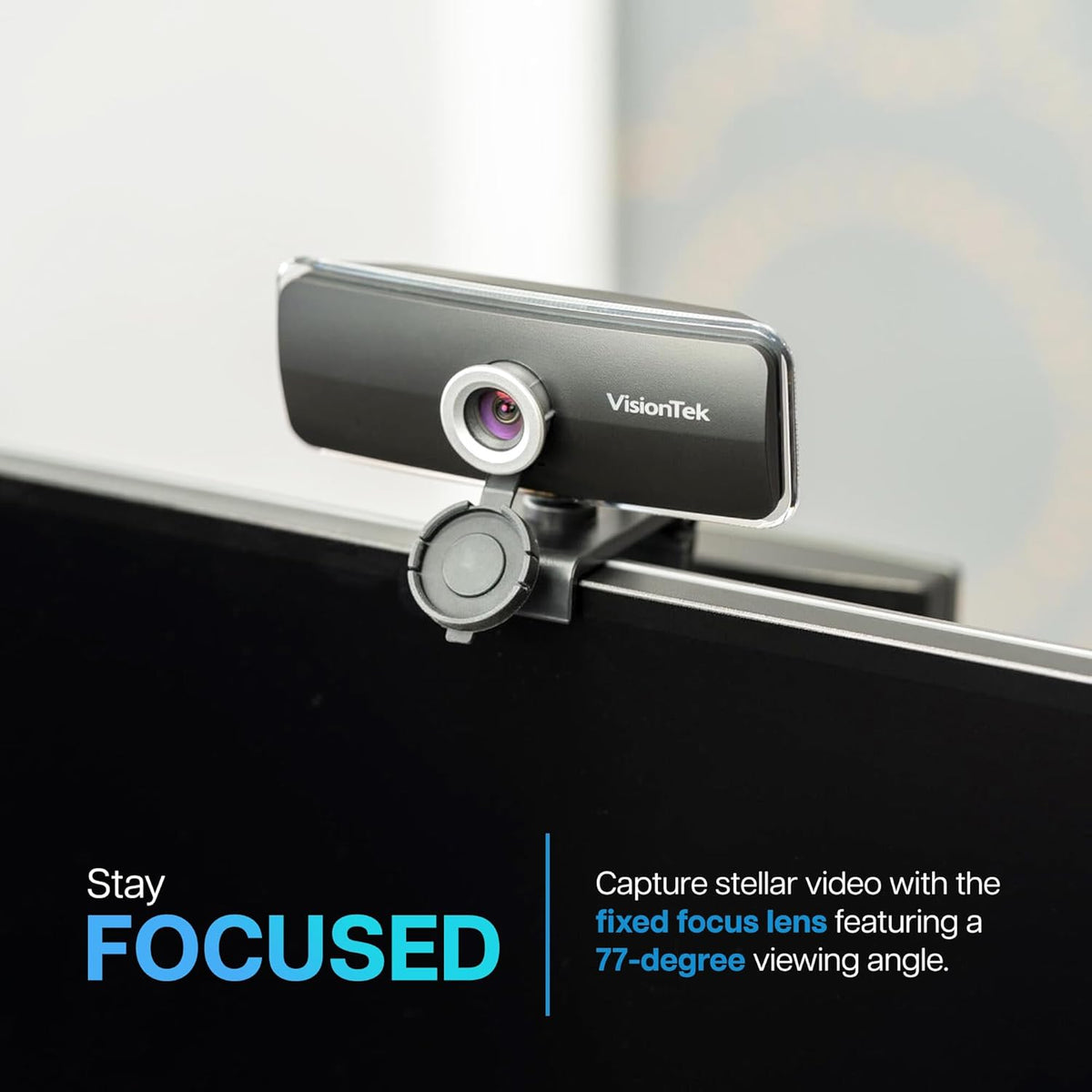 VisionTek VTWC20 Full HD (1080P 30FPS) Webcam, for Windows, Mac, Linux, & Chromebook w/Digital Microphone, Auto Focus, Privacy Cover, & Wide Viewing Angle