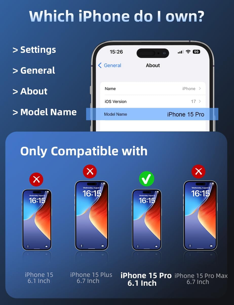 Screen Protector for iPhone 15 Pro [3-Pack] [6.1 Inch] HD Clear Tempered Glass Film with Installation Frame