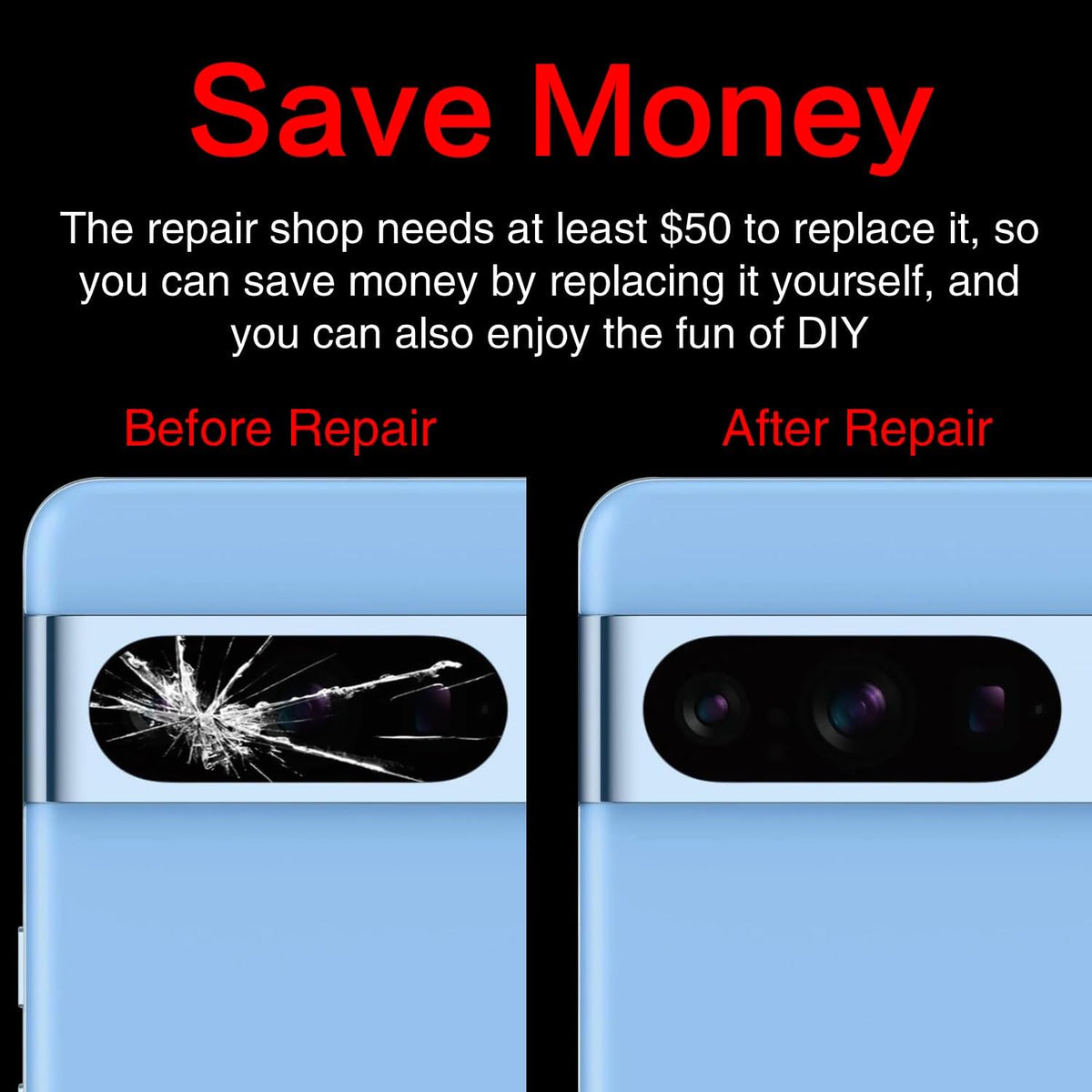 2 PCS for ASDAWN Back Rear Camera Lens Glass Replacement for Google Pixel 8 Pro 6.7 Inches with Pre-Installed Adhesive