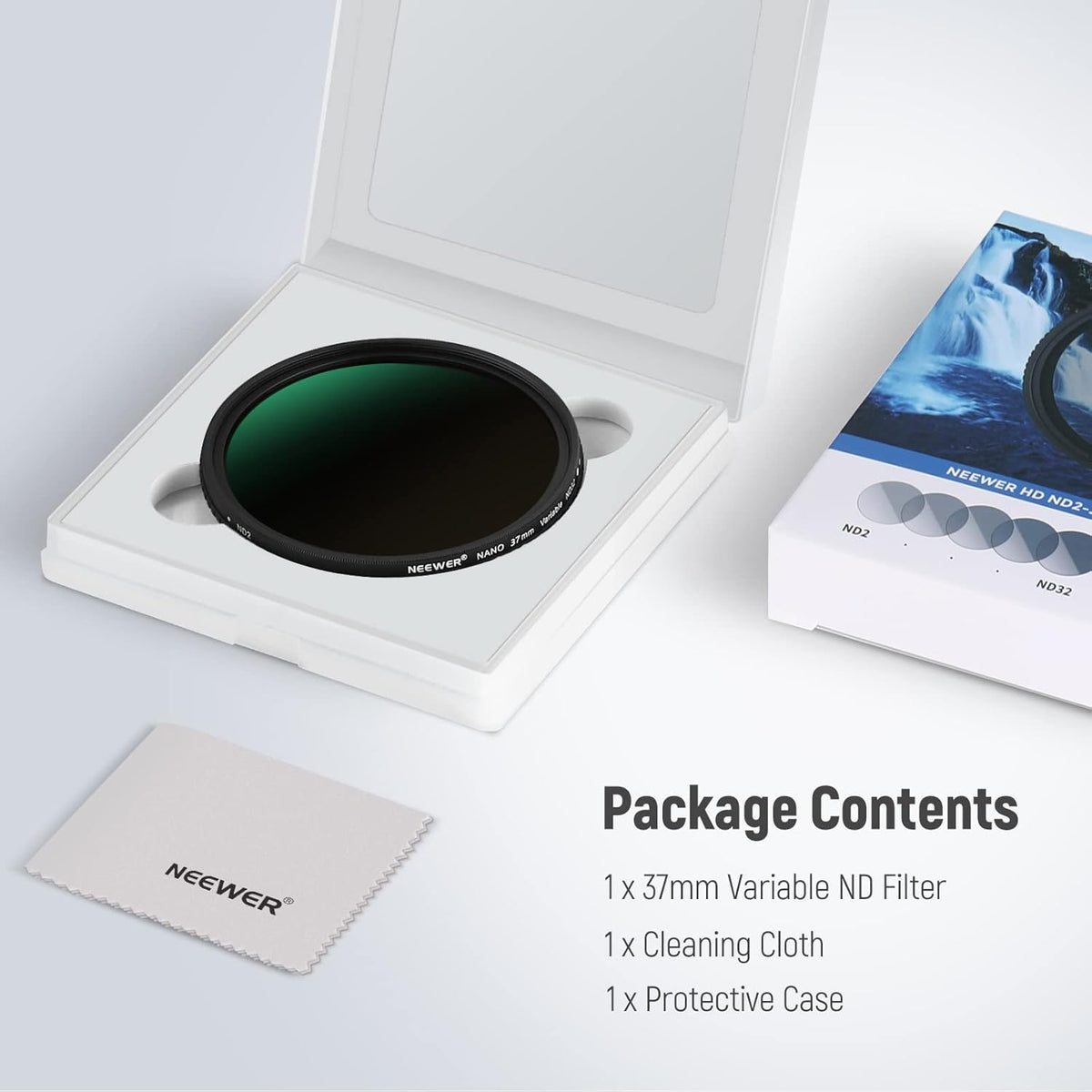 NEEWER 37mm HD Variable ND Filter - ND2-ND32 (1-5 Stops), Optical Glass, 30 Layer Nano Coated, Ultra Slim Frame