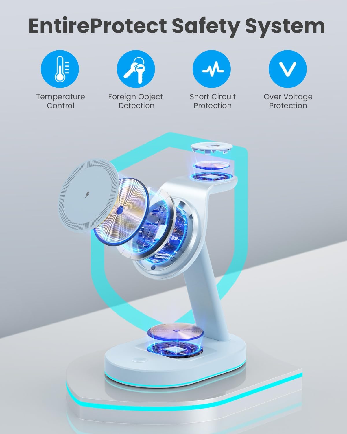 3 in 1 Wireless Charger Charging Station for iPhone,Qi2 Certified 15W Magnetic Charging Stand for Mag-Safe with 30W USB C Adapter&Friendly Night Light for iPhone 16/15/14/13/12,Apple Watch,AirPods