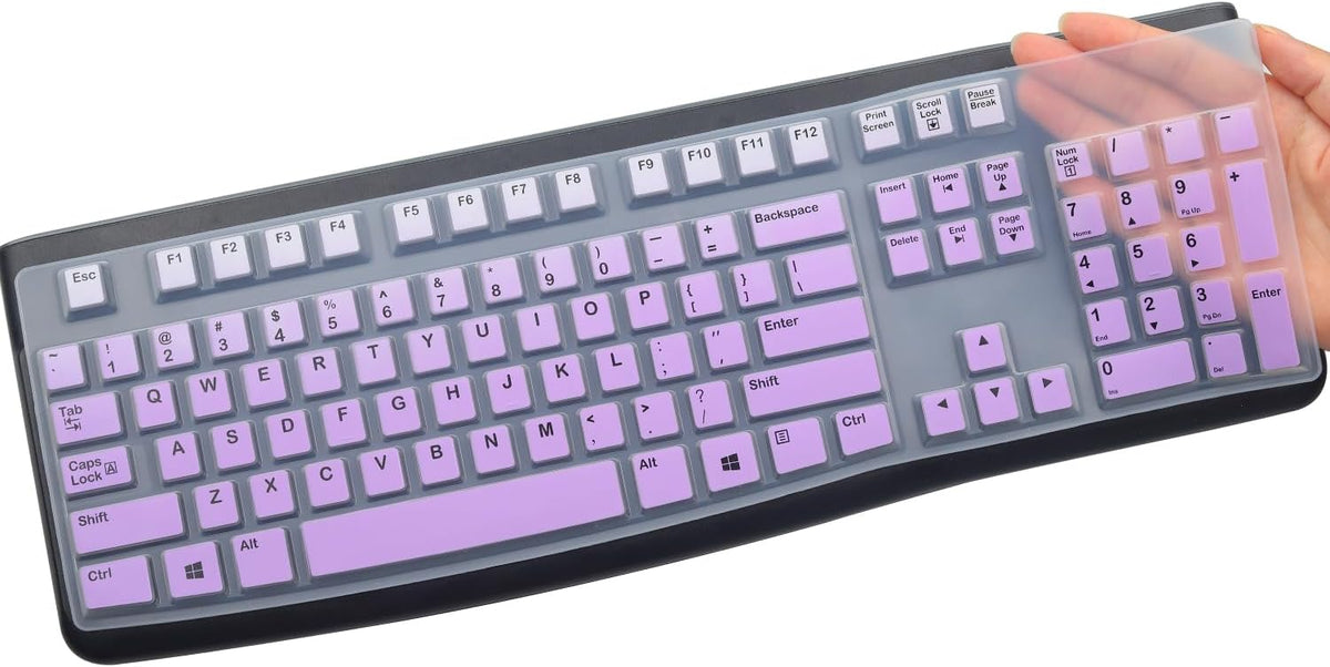 Silicone Keyboard Cover for Logitech K120 & MK120 Ergonomic Desktop USB Wired Keyboard, Logitech K120 & MK120 Keyboard Protective Skin US Layout (NOT Fit Other Model)-OmbrePurple